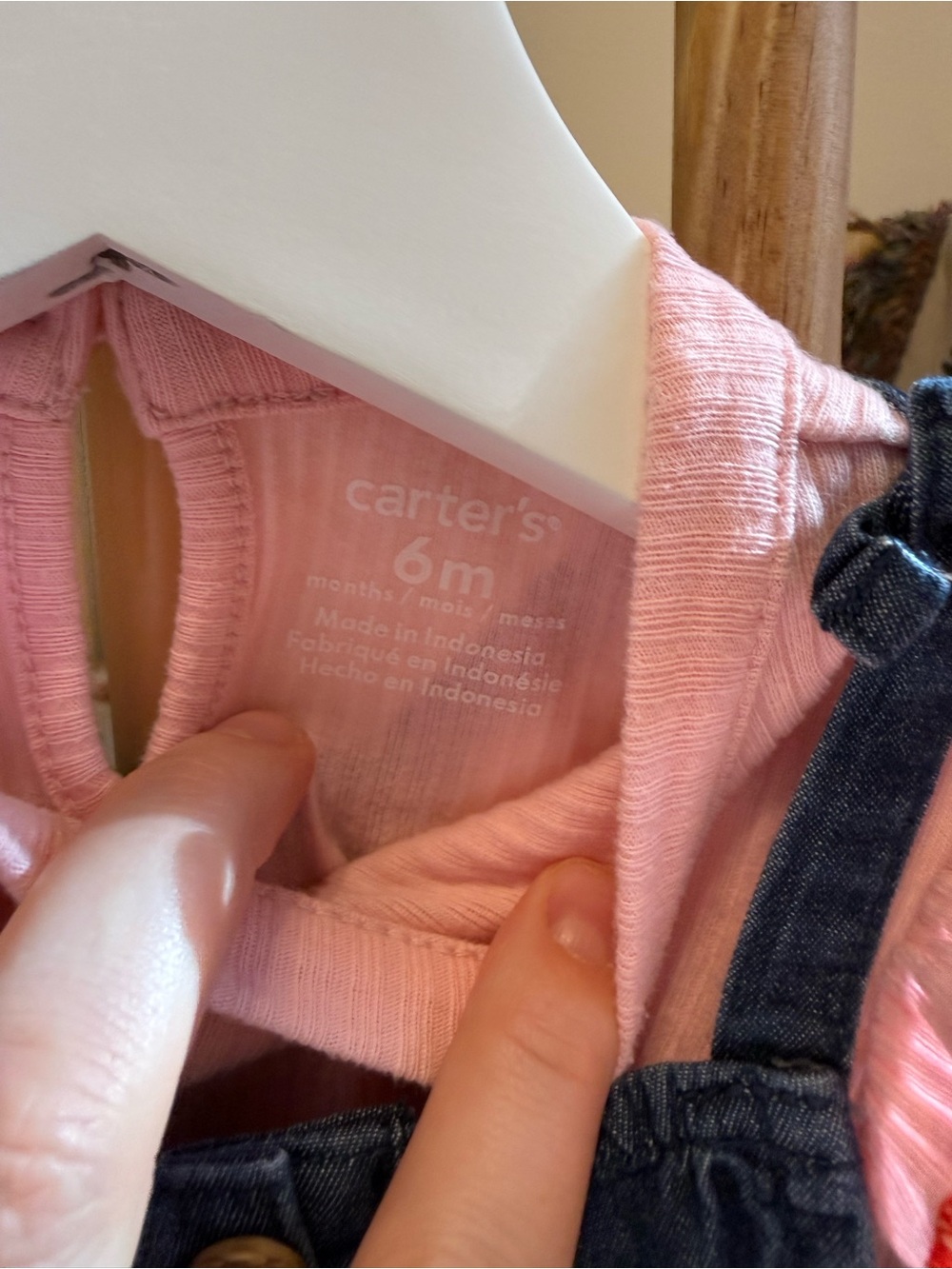 Denim Button-Front Romper with Pink Ruffle Top - Picture 2 of 3
